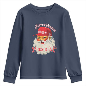 Trump Supporter Youth Sweatshirt Santa's Favorite President Trump 2024 Christmas TS11 Navy Print Your Wear