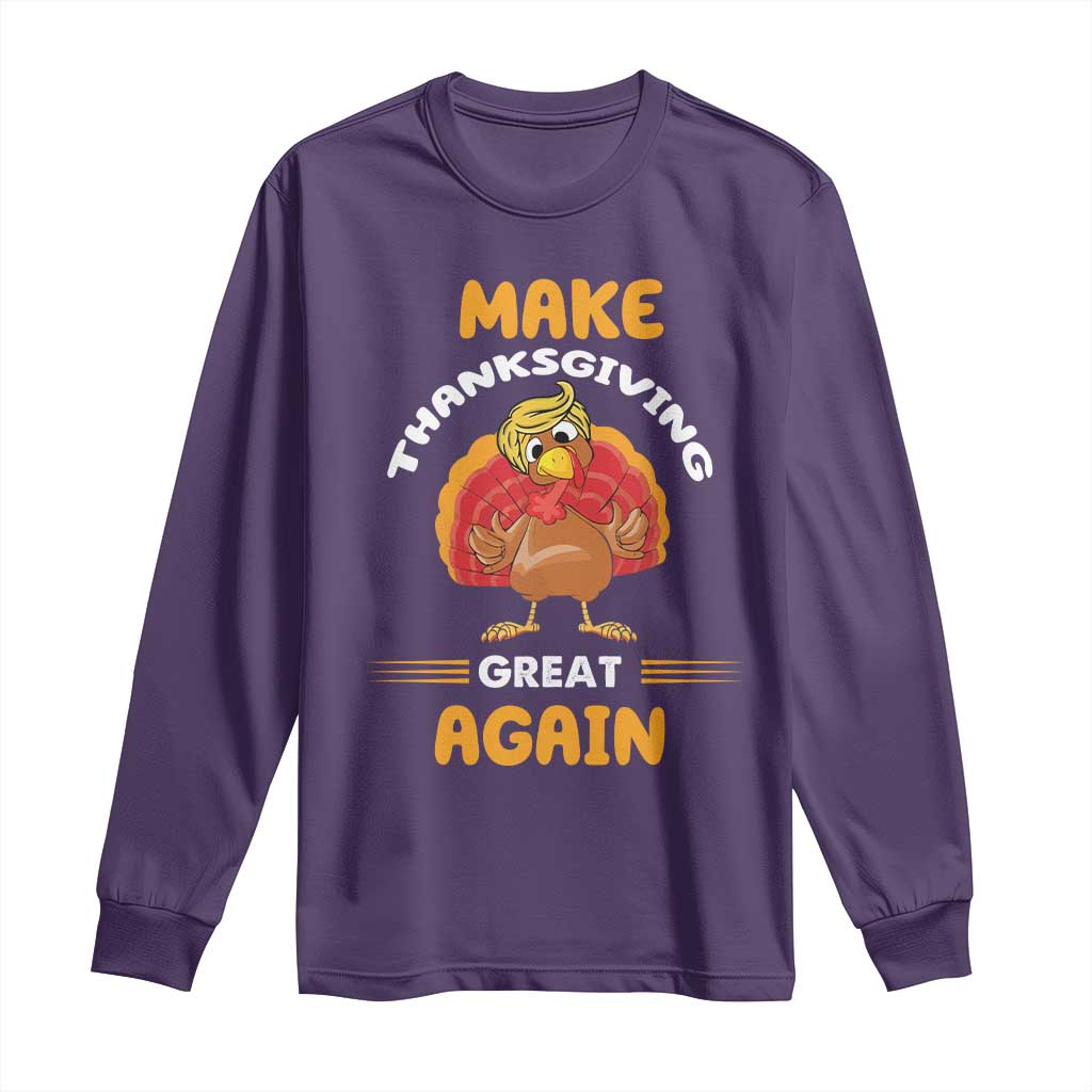 Funny Thanksgiving Trump Long Sleeve Shirt Make Thanksgiving Great Again Blond Hair Turkey TS11 Purple Print Your Wear