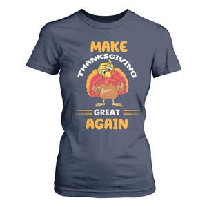 Funny Thanksgiving Trump T Shirt For Women Make Thanksgiving Great Again Blond Hair Turkey TS11 Navy Print Your Wear