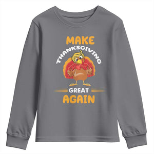 Funny Thanksgiving Trump Youth Sweatshirt Make Thanksgiving Great Again Blond Hair Turkey TS11 Charcoal Print Your Wear