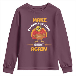 Funny Thanksgiving Trump Youth Sweatshirt Make Thanksgiving Great Again Blond Hair Turkey TS11 Maroon Print Your Wear