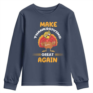 Funny Thanksgiving Trump Youth Sweatshirt Make Thanksgiving Great Again Blond Hair Turkey TS11 Navy Print Your Wear