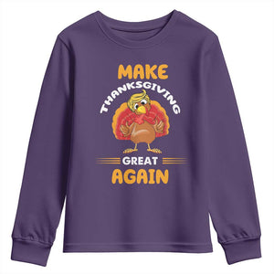 Funny Thanksgiving Trump Youth Sweatshirt Make Thanksgiving Great Again Blond Hair Turkey TS11 Purple Print Your Wear