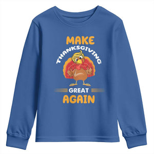 Funny Thanksgiving Trump Youth Sweatshirt Make Thanksgiving Great Again Blond Hair Turkey TS11 Royal Blue Print Your Wear