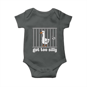 Funny Got Too Silly Baby Onesie Goose Pun Humor Animal Lovers TS11 Dark Heather Print Your Wear