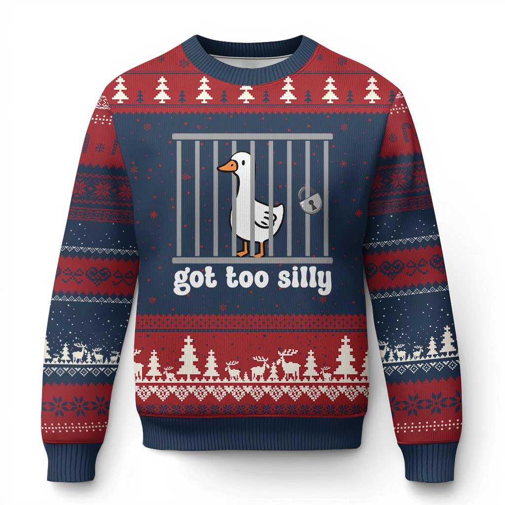 Funny Got Too Silly Ugly Christmas Sweater Goose Pun Humor Animal Lovers TS11 Navy Red Print Your Wear