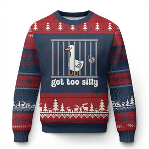 Funny Got Too Silly Ugly Christmas Sweater Goose Pun Humor Animal Lovers TS11 Navy Red Print Your Wear