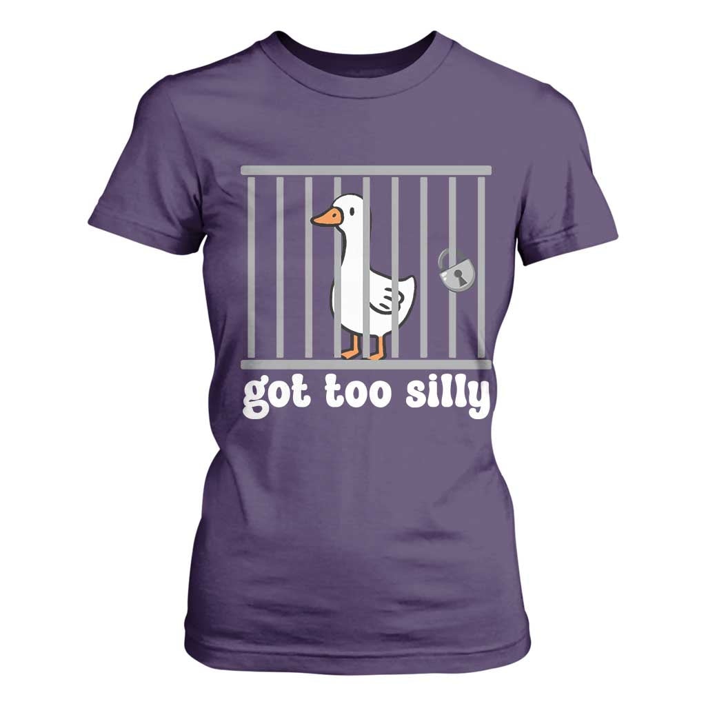 Funny Got Too Silly T Shirt For Women Goose Pun Humor Animal Lovers TS11 Purple Print Your Wear