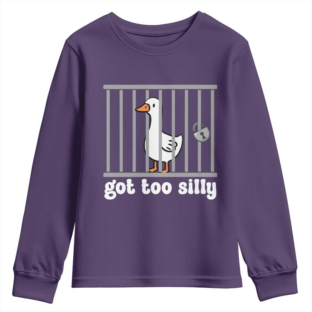 Funny Got Too Silly Youth Sweatshirt Goose Pun Humor Animal Lovers TS11 Purple Print Your Wear