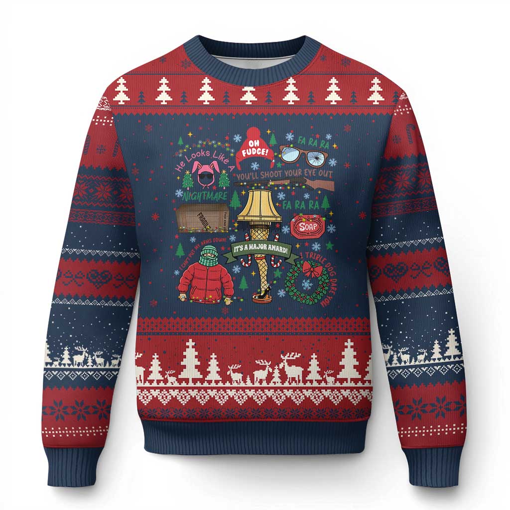 Funny Xmas Movie Ugly Christmas Sweater Oh Fudge Bunny Pajama Italian Leg Lamp TS11 Navy Red Print Your Wear