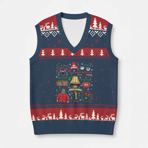 Funny Xmas Movie V-Neck Knit Sweater Vest Oh Fudge Bunny Pajama Italian Leg Lamp TS11 Navy Red Print Your Wear