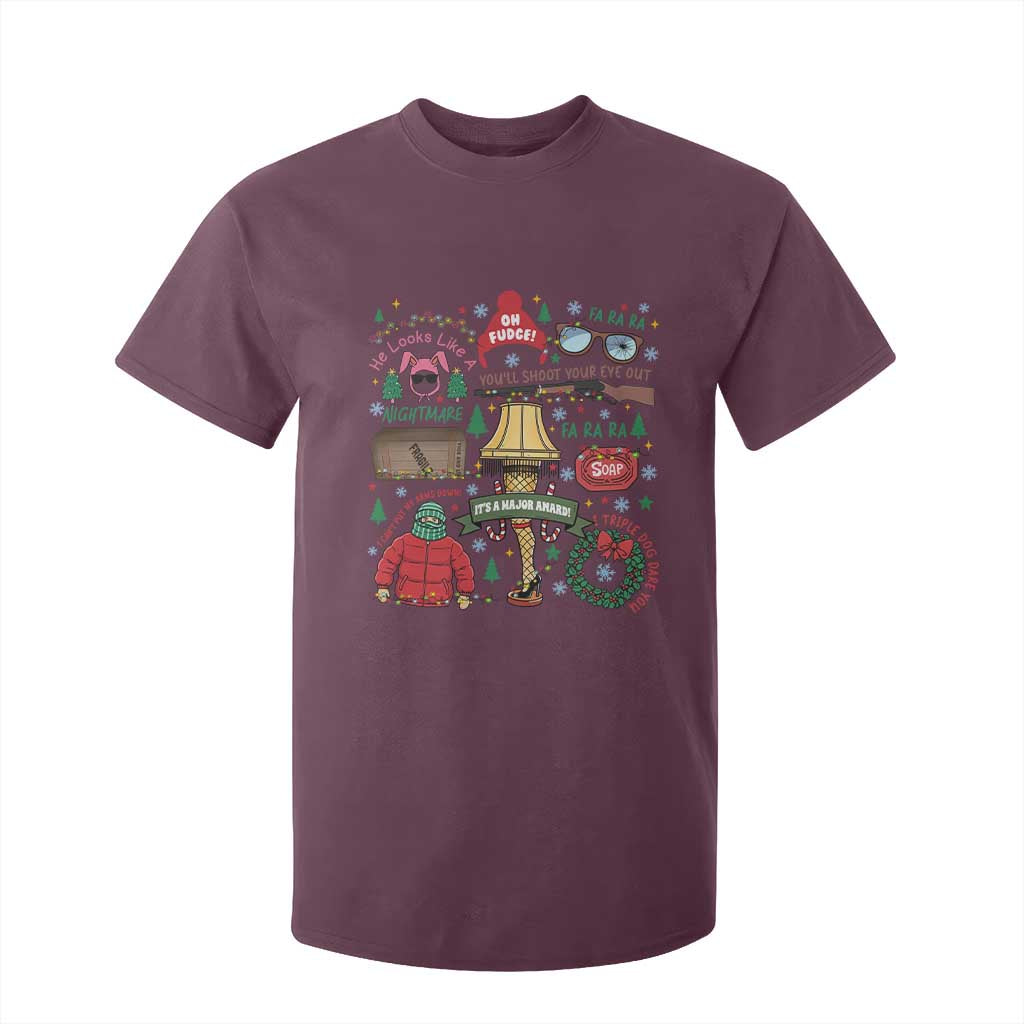 Funny Christmas Movie T Shirt For Kid Oh Fudge Bunny Pajama Italian Leg Lamp TS11 Maroon Print Your Wear