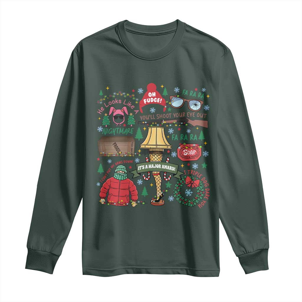 Funny Christmas Movie Long Sleeve Shirt Oh Fudge Bunny Pajama Italian Leg Lamp TS11 Dark Forest Green Print Your Wear