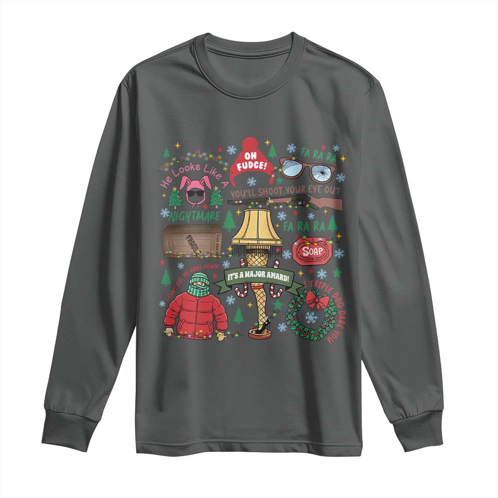 Funny Christmas Movie Long Sleeve Shirt Oh Fudge Bunny Pajama Italian Leg Lamp TS11 Dark Heather Print Your Wear