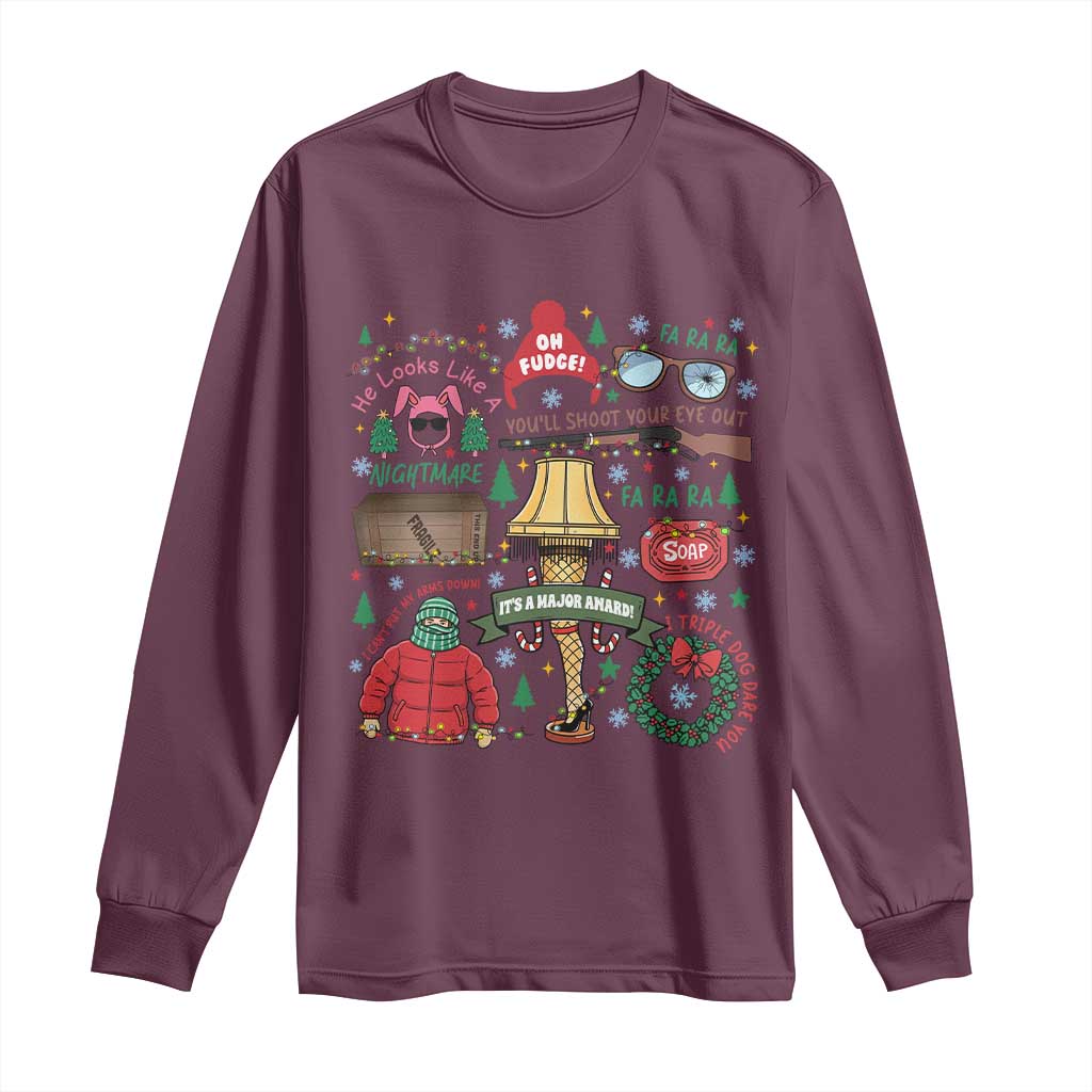 Funny Christmas Movie Long Sleeve Shirt Oh Fudge Bunny Pajama Italian Leg Lamp TS11 Maroon Print Your Wear