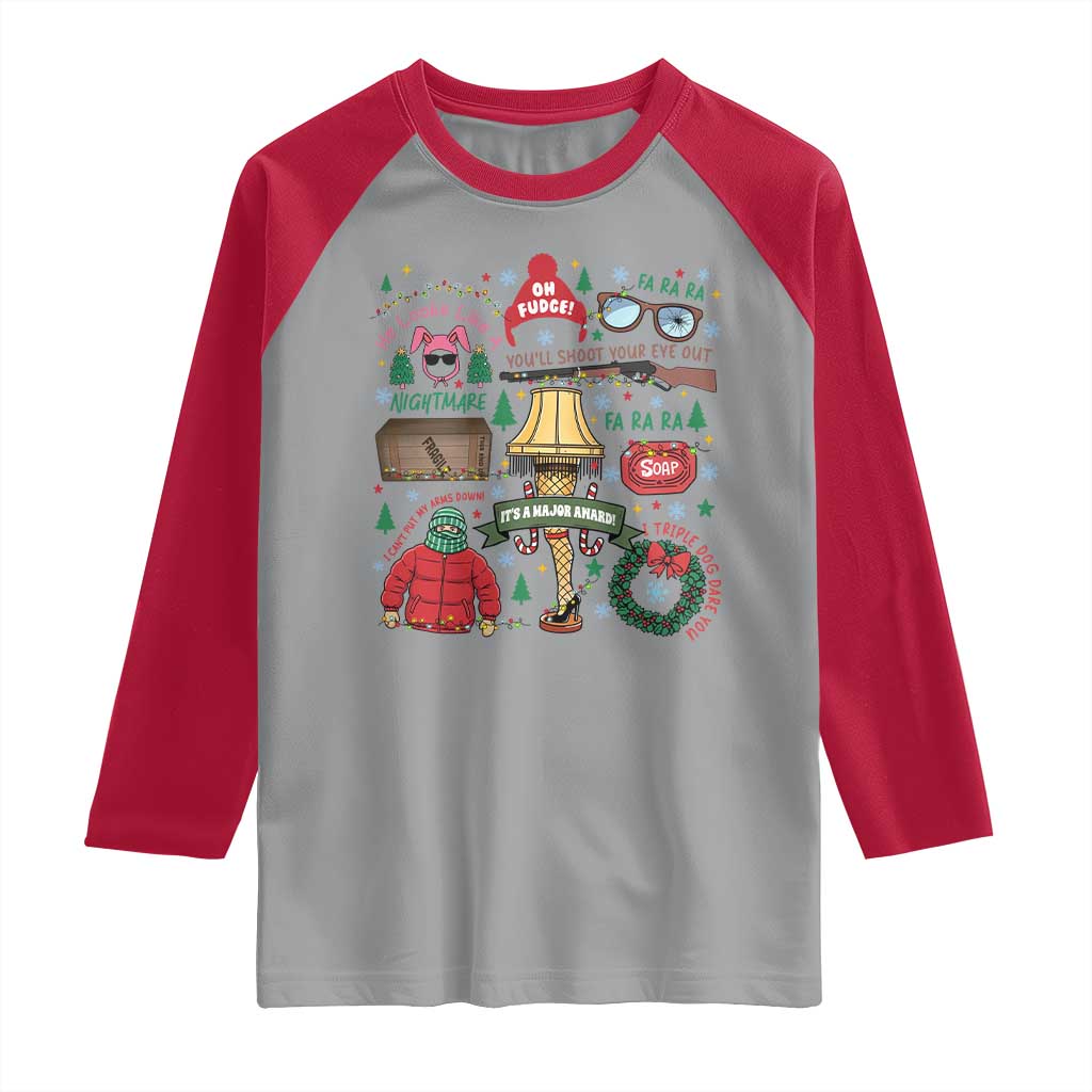 Funny Christmas Movie Raglan Shirt Oh Fudge Bunny Pajama Italian Leg Lamp TS11 Sport Gray Red Print Your Wear