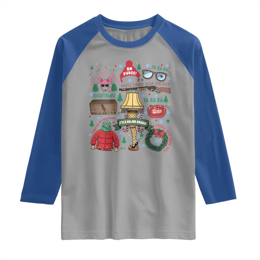 Funny Christmas Movie Raglan Shirt Oh Fudge Bunny Pajama Italian Leg Lamp TS11 Sport Gray Royal Print Your Wear