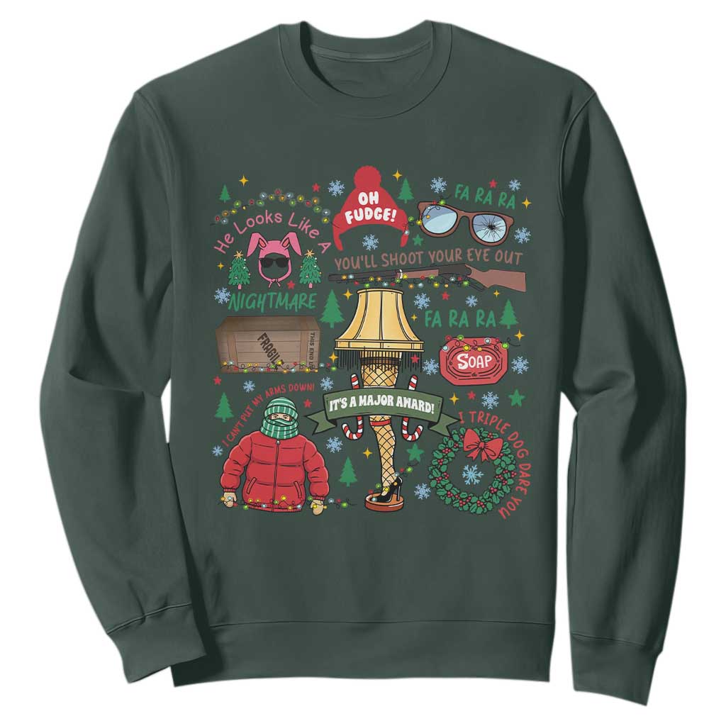 Funny Christmas Movie Sweatshirt Oh Fudge Bunny Pajama Italian Leg Lamp TS11 Dark Forest Green Print Your Wear