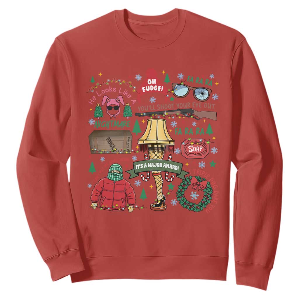 Funny Christmas Movie Sweatshirt Oh Fudge Bunny Pajama Italian Leg Lamp TS11 Red Print Your Wear