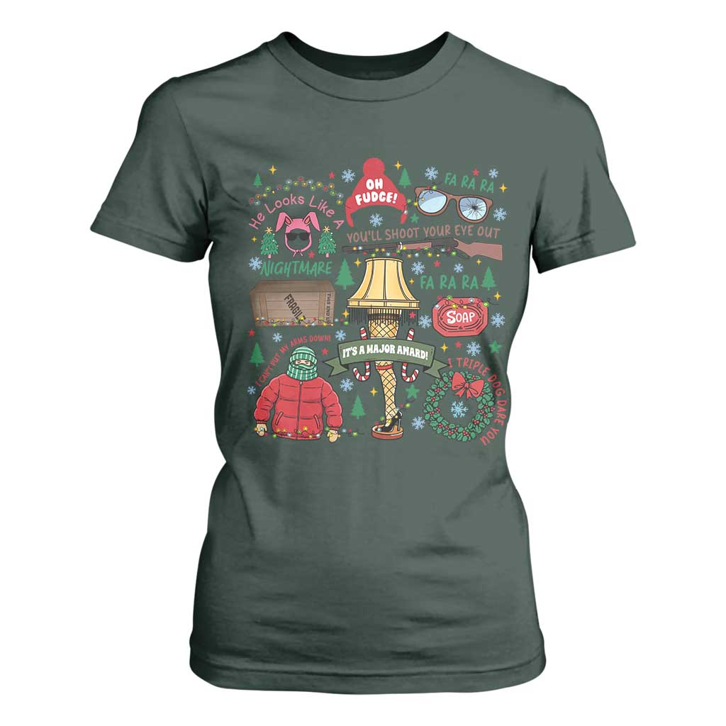 Funny Christmas Movie T Shirt For Women Oh Fudge Bunny Pajama Italian Leg Lamp TS11 Dark Forest Green Print Your Wear