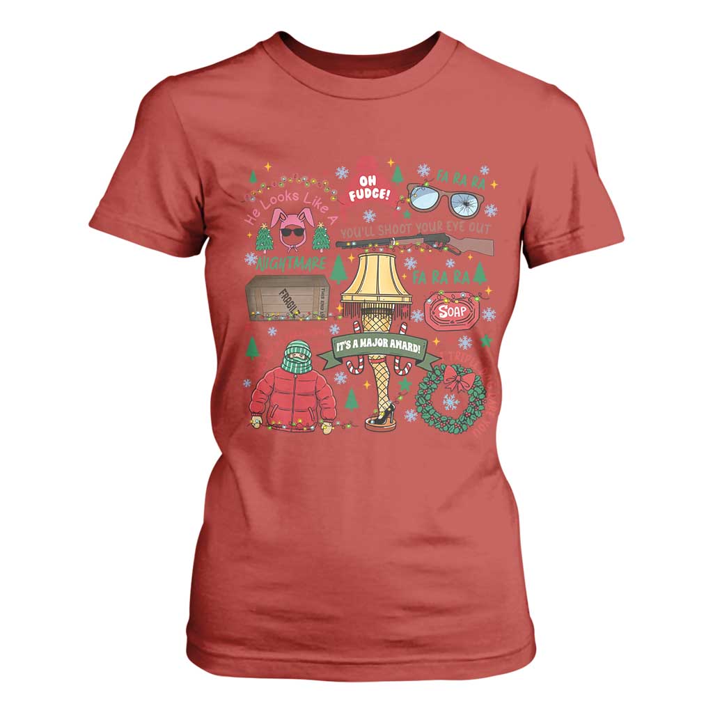 Funny Christmas Movie T Shirt For Women Oh Fudge Bunny Pajama Italian Leg Lamp TS11 Red Print Your Wear
