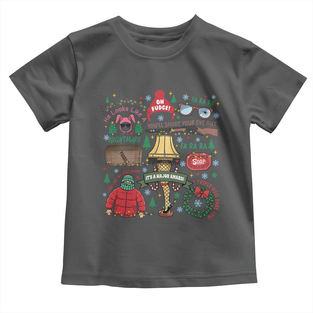 Funny Christmas Movie Toddler T Shirt Oh Fudge Bunny Pajama Italian Leg Lamp TS11 Dark Heather Print Your Wear