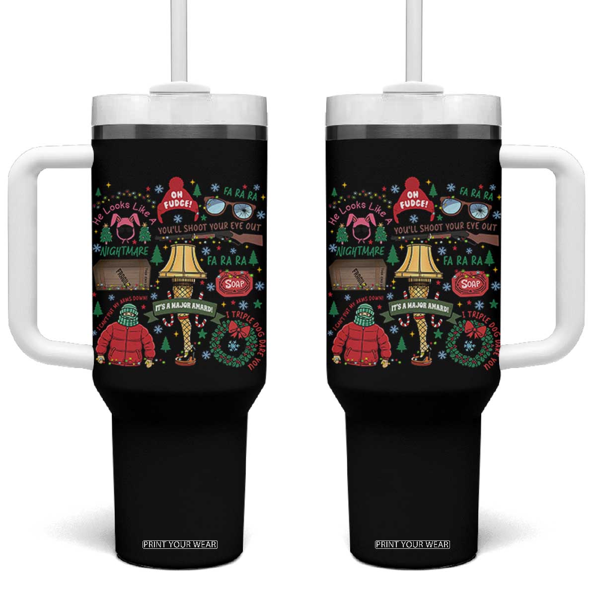 Funny Christmas Movie Tumbler With Handle Oh Fudge Bunny Pajama Italian Leg Lamp TS11 One Size: 40 oz Black Print Your Wear