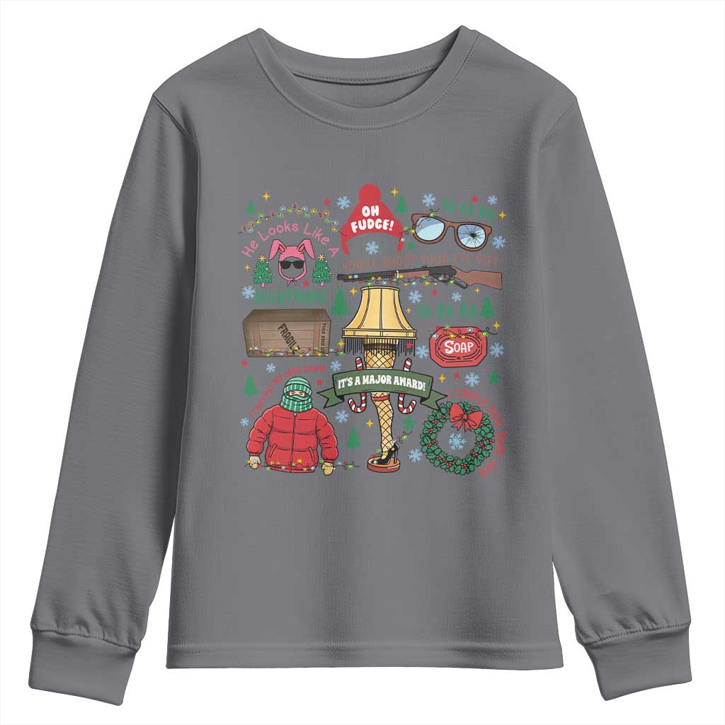 Funny Christmas Movie Youth Sweatshirt Oh Fudge Bunny Pajama Italian Leg Lamp TS11 Charcoal Print Your Wear