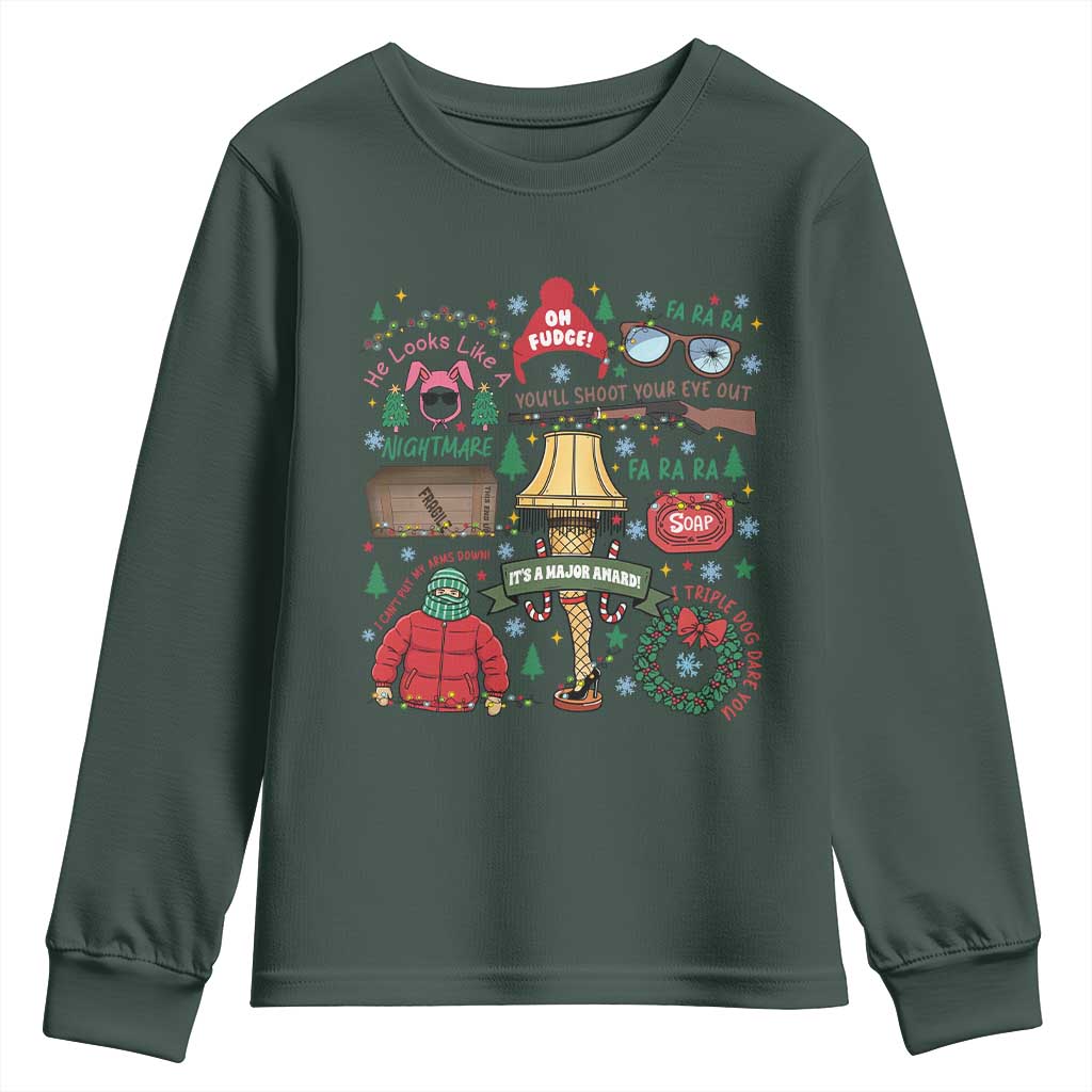 Funny Christmas Movie Youth Sweatshirt Oh Fudge Bunny Pajama Italian Leg Lamp TS11 Dark Forest Green Print Your Wear