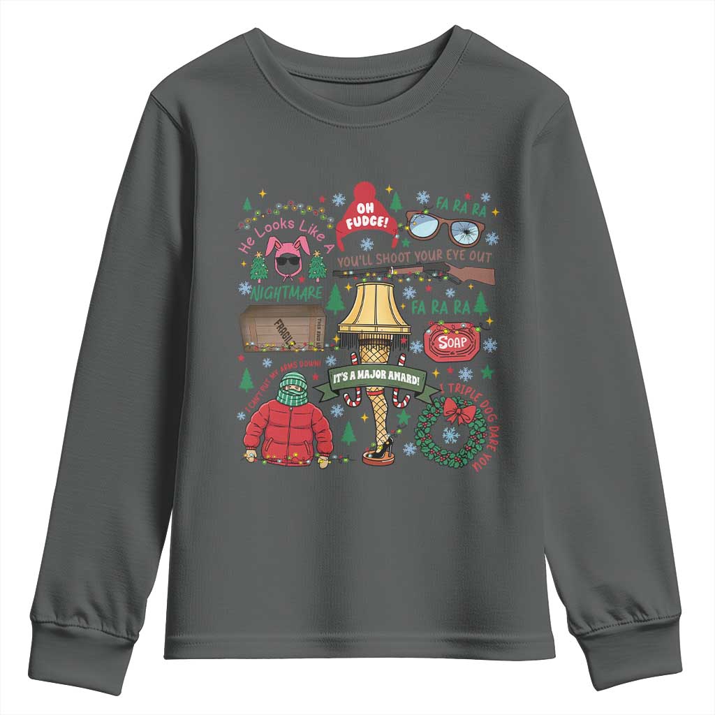 Funny Christmas Movie Youth Sweatshirt Oh Fudge Bunny Pajama Italian Leg Lamp TS11 Dark Heather Print Your Wear