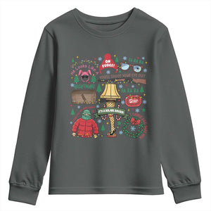Funny Christmas Movie Youth Sweatshirt Oh Fudge Bunny Pajama Italian Leg Lamp TS11 Dark Heather Print Your Wear