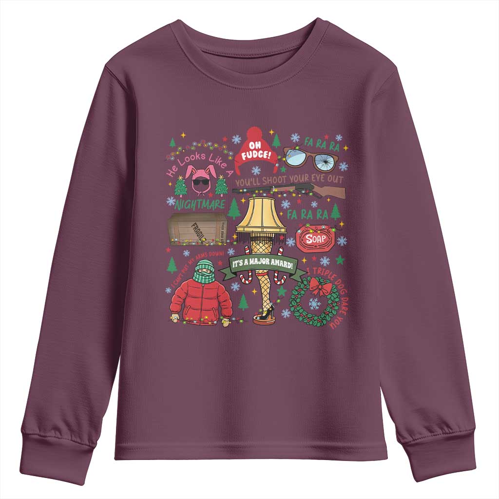 Funny Christmas Movie Youth Sweatshirt Oh Fudge Bunny Pajama Italian Leg Lamp TS11 Maroon Print Your Wear
