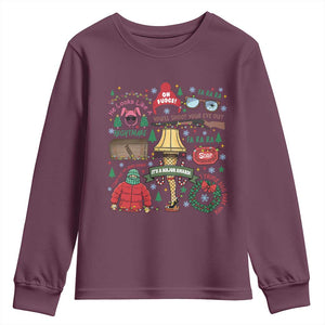 Funny Christmas Movie Youth Sweatshirt Oh Fudge Bunny Pajama Italian Leg Lamp TS11 Maroon Print Your Wear