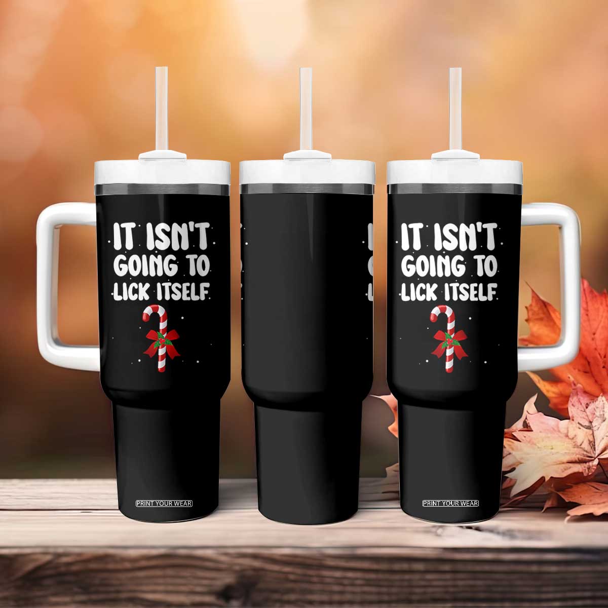 Funny Christmas It Isn't Going To Lick Itself Tumbler With Handle Xmas Adult Humor Couple Matching TS11 Print Your Wear