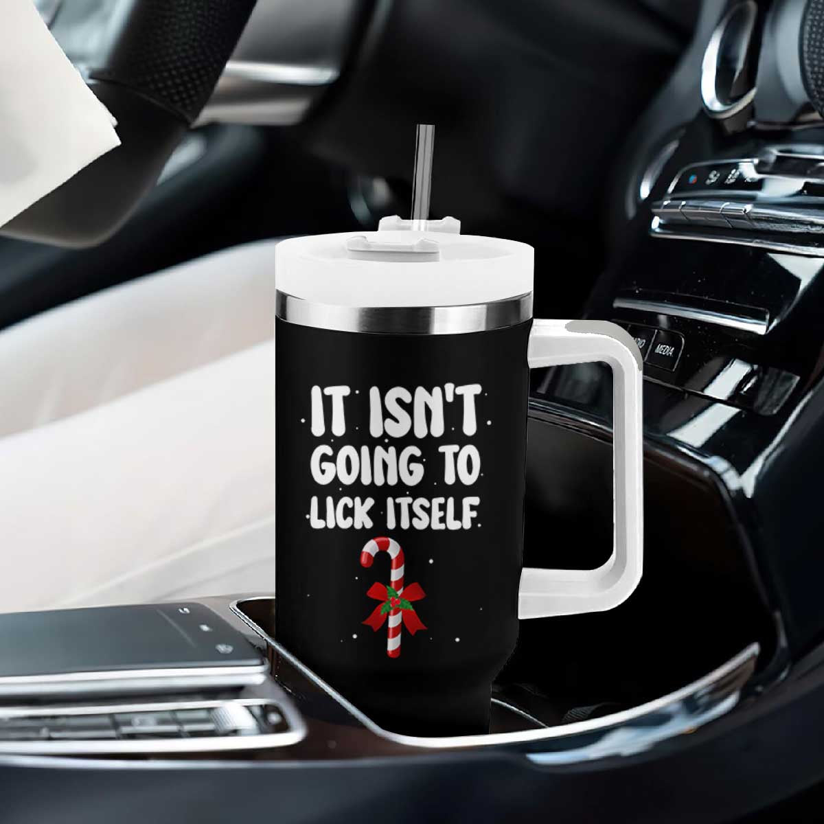 Funny Christmas It Isn't Going To Lick Itself Tumbler With Handle Xmas Adult Humor Couple Matching TS11 Print Your Wear