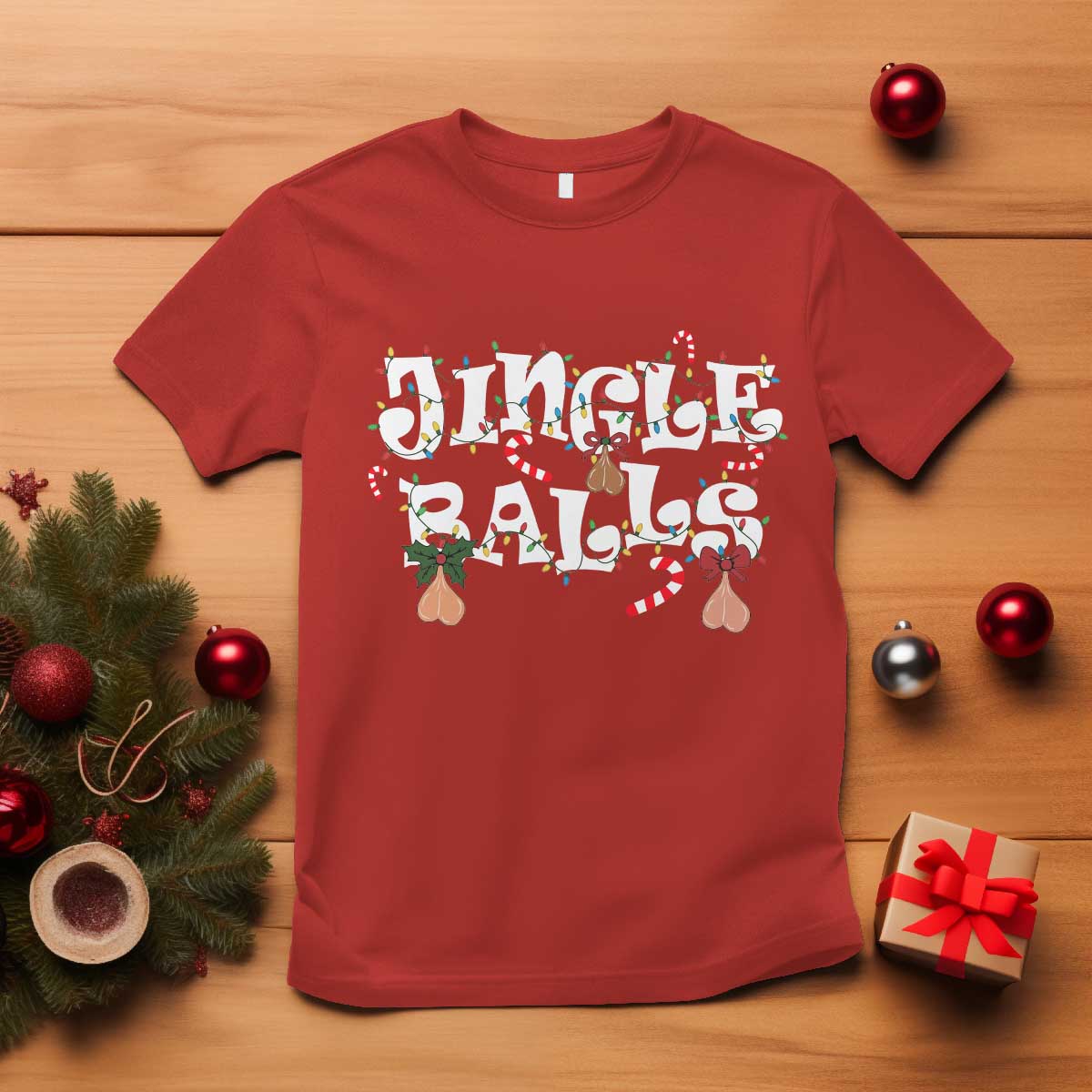 Funny Naughty Christmas Jingle Balls T Shirt Santa Xmas Jingle Bells Adult Joke TS11 Red Print Your Wear
