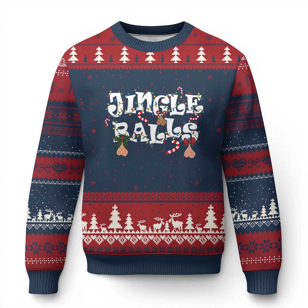 Funny Naughty Xmas Jingle Balls Ugly Christmas Sweater Santa Xmas Jingle Bells Adult Joke TS11 Navy Red Print Your Wear