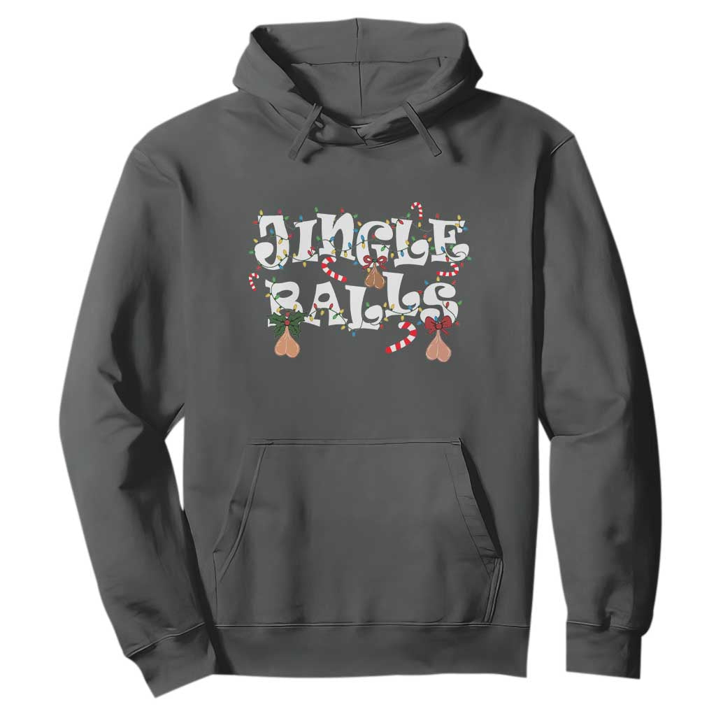 Funny Naughty Christmas Jingle Balls Hoodie Santa Xmas Jingle Bells Adult Joke TS11 Dark Heather Print Your Wear
