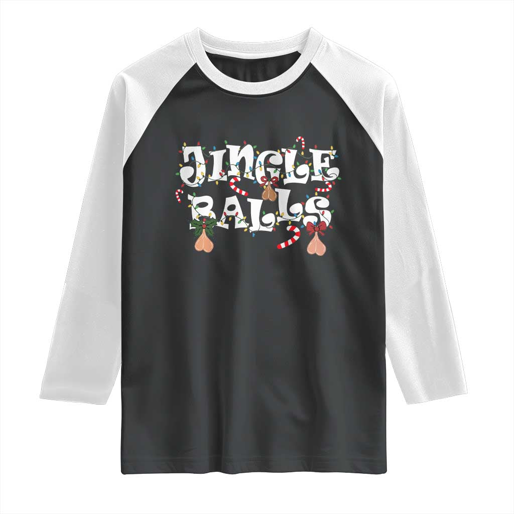 Funny Naughty Christmas Jingle Balls Raglan Shirt Santa Xmas Jingle Bells Adult Joke TS11 Black White Print Your Wear