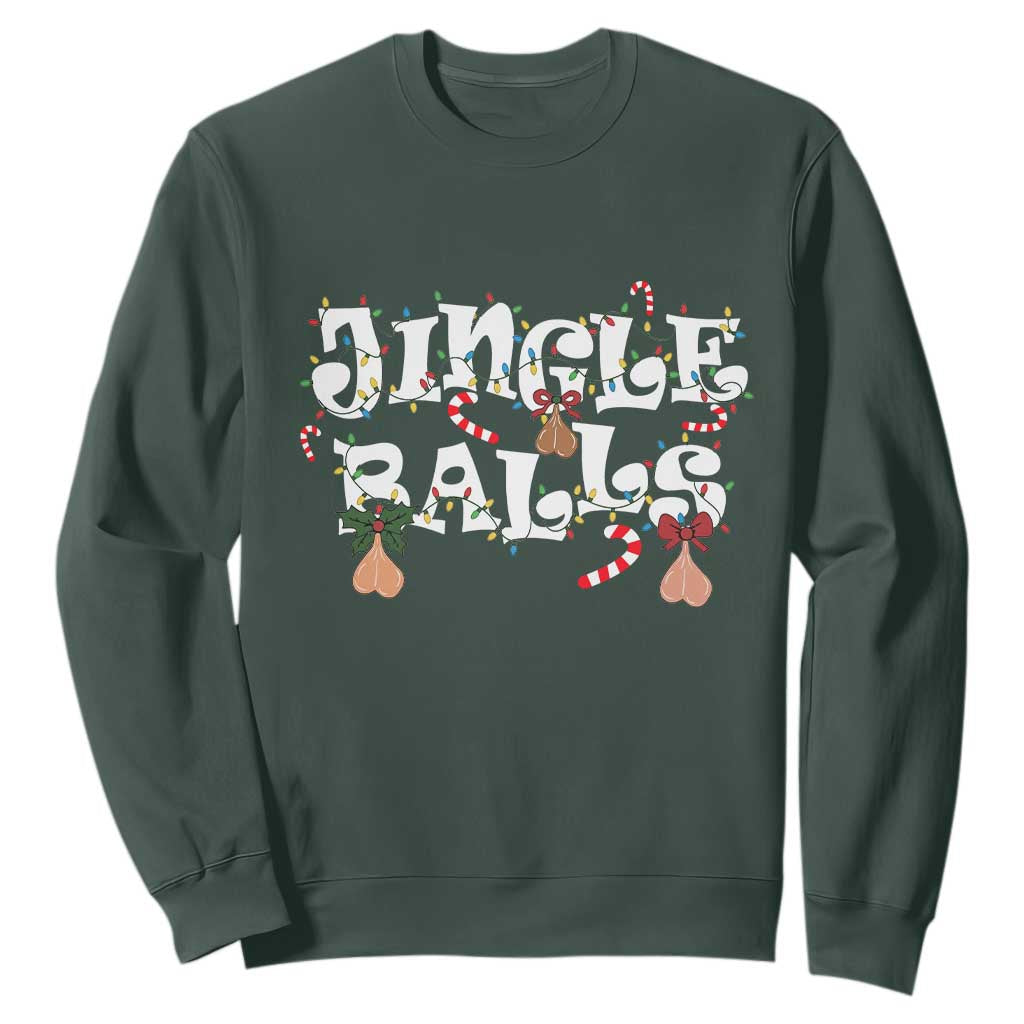 Funny Naughty Christmas Jingle Balls Sweatshirt Santa Xmas Jingle Bells Adult Joke TS11 Dark Forest Green Print Your Wear