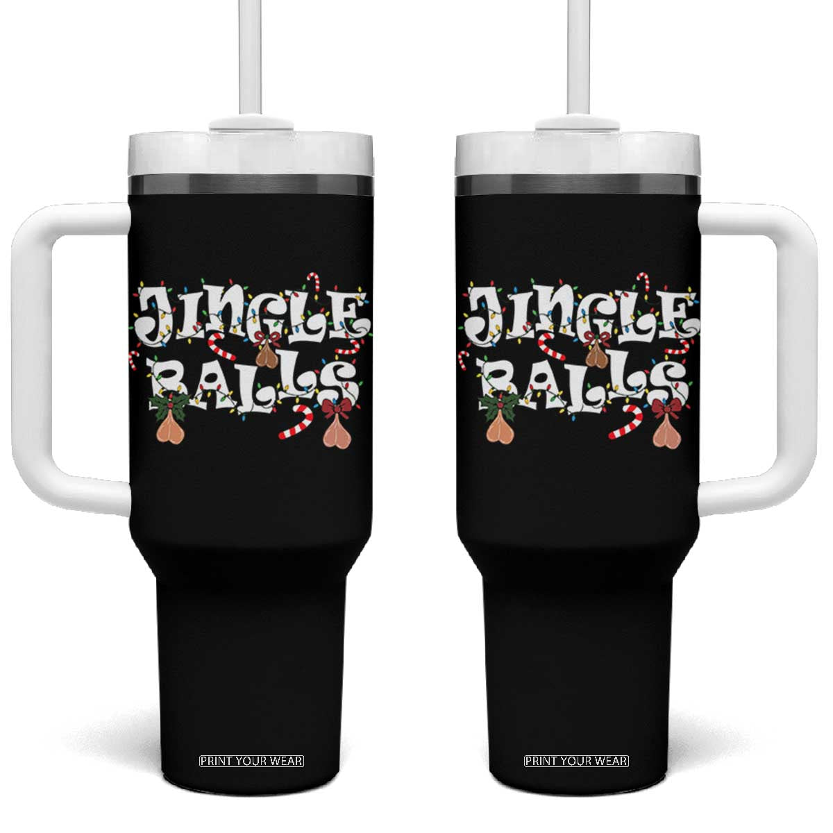 Funny Naughty Christmas Jingle Balls Tumbler With Handle Santa Xmas Jingle Bells Adult Joke TS11 One Size: 40 oz Black Print Your Wear