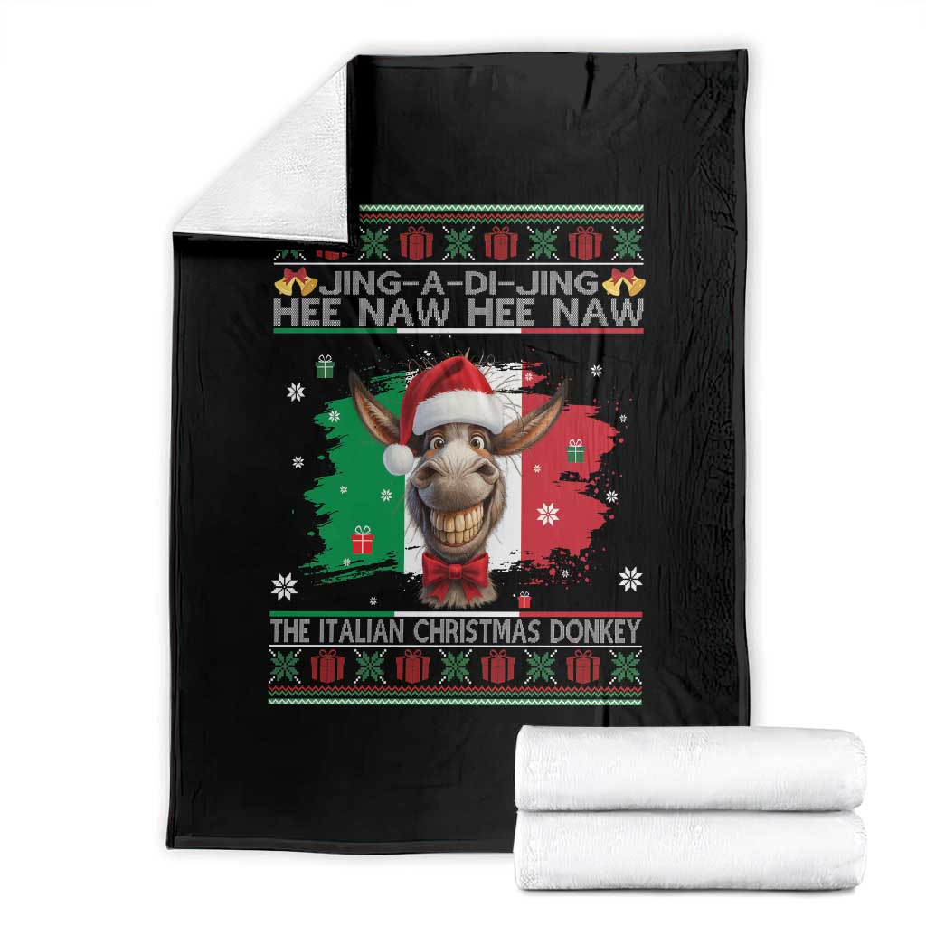 Funny Italian Christmas Donkey Throw Blanket Funny Domick The Donkey Holiday Italy Flag TS11 Black Print Your Wear