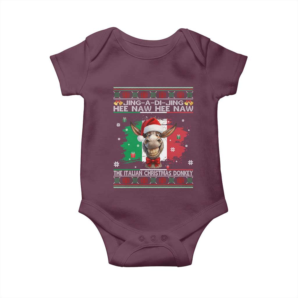 Funny Italian Christmas Donkey Baby Onesie Funny Domick The Donkey Holiday Italy Flag TS11 Maroon Print Your Wear