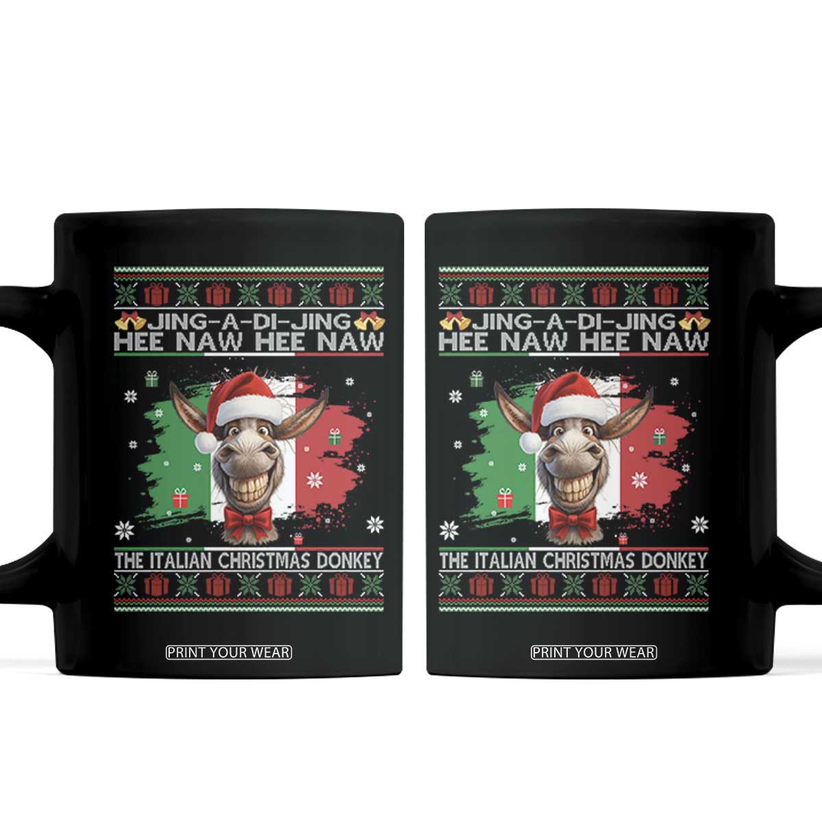 Funny Italian Christmas Donkey Coffee Mug Funny Domick The Donkey Holiday Italy Flag TS11 Black Print Your Wear