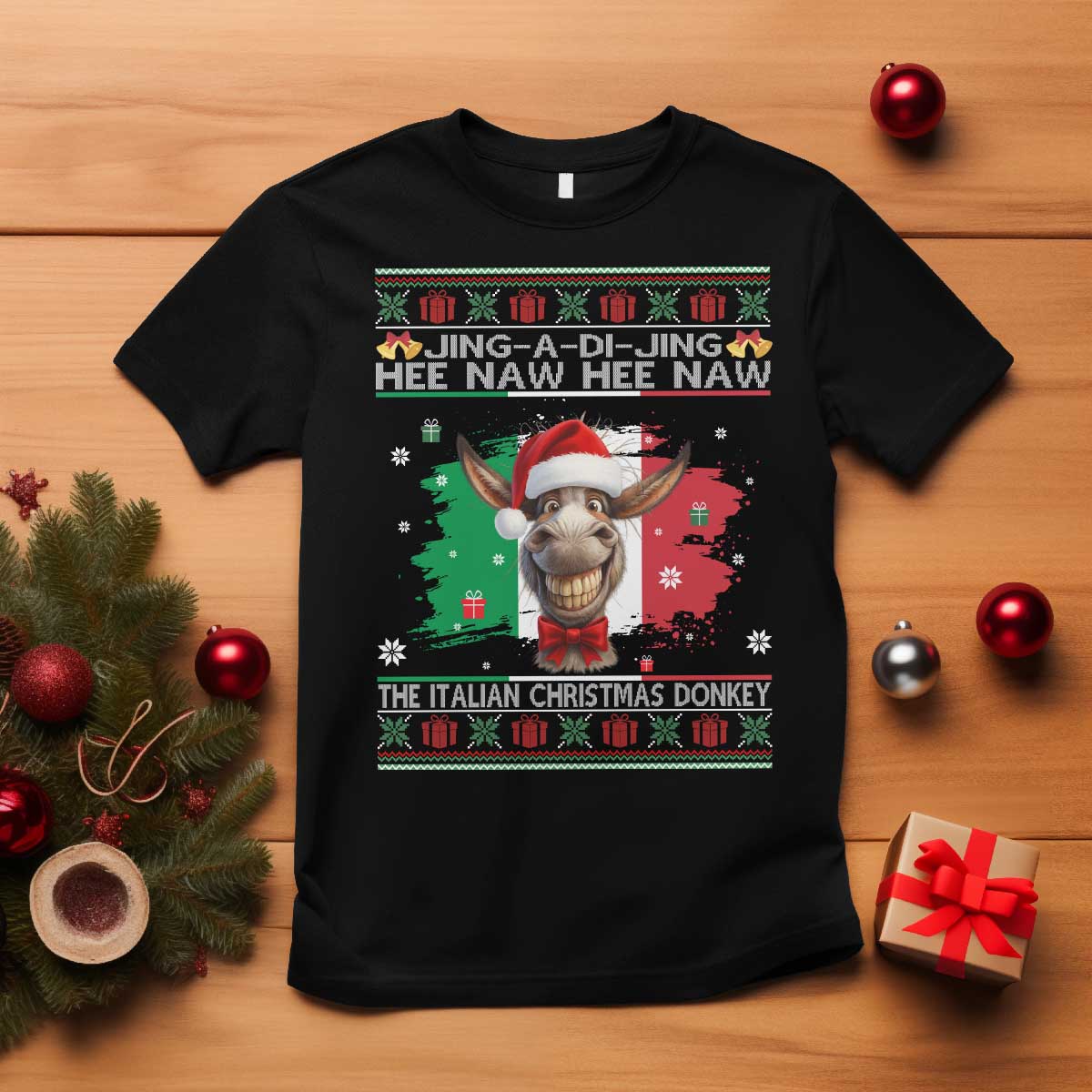 Funny Italian Christmas Donkey T Shirt Funny Domick The Donkey Holiday Italy Flag TS11 Black Print Your Wear