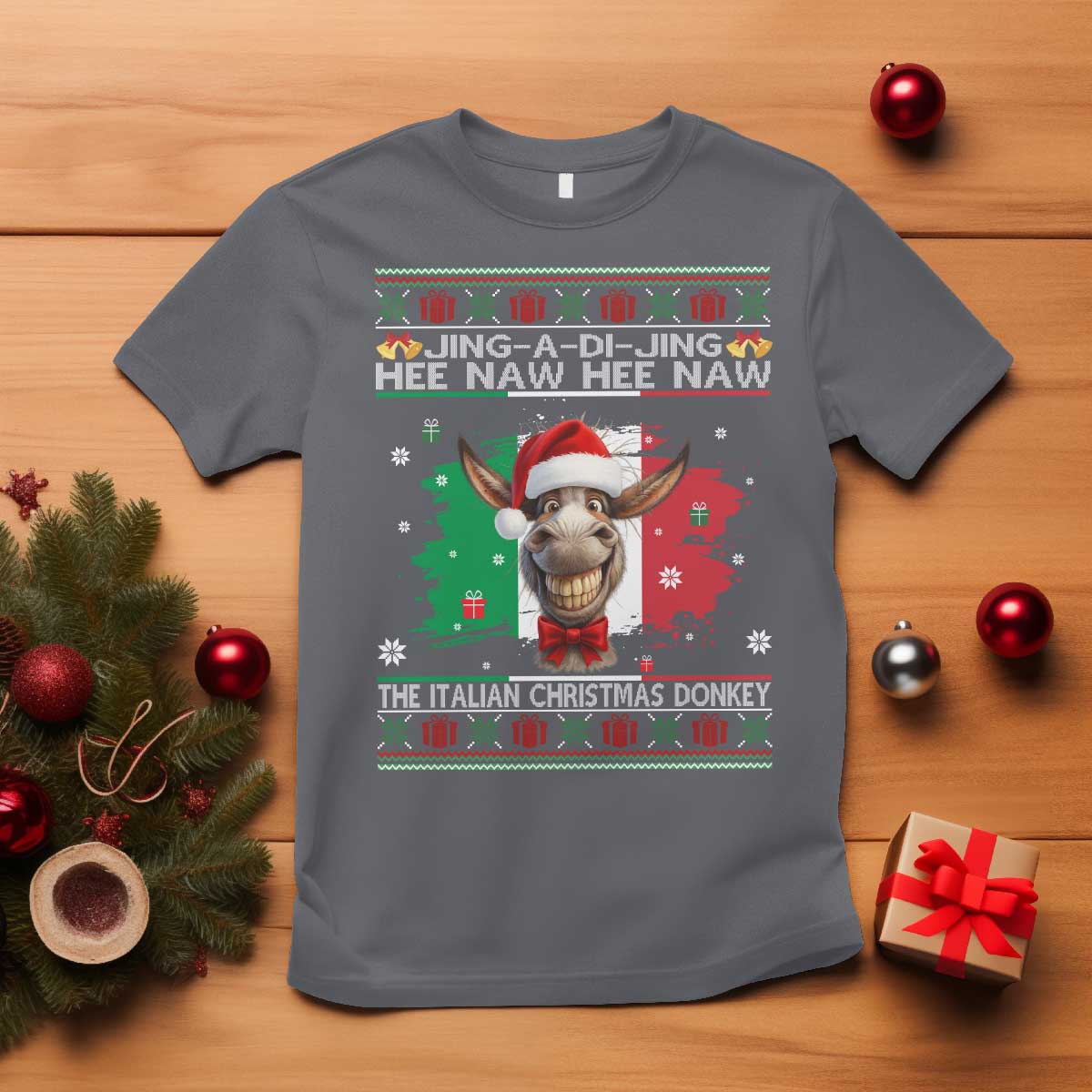 Funny Italian Christmas Donkey T Shirt Funny Domick The Donkey Holiday Italy Flag TS11 Charcoal Print Your Wear