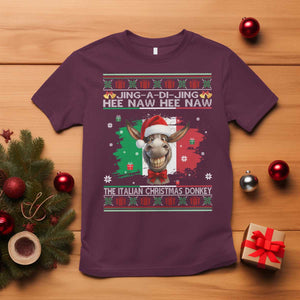 Funny Italian Christmas Donkey T Shirt Funny Domick The Donkey Holiday Italy Flag TS11 Maroon Print Your Wear