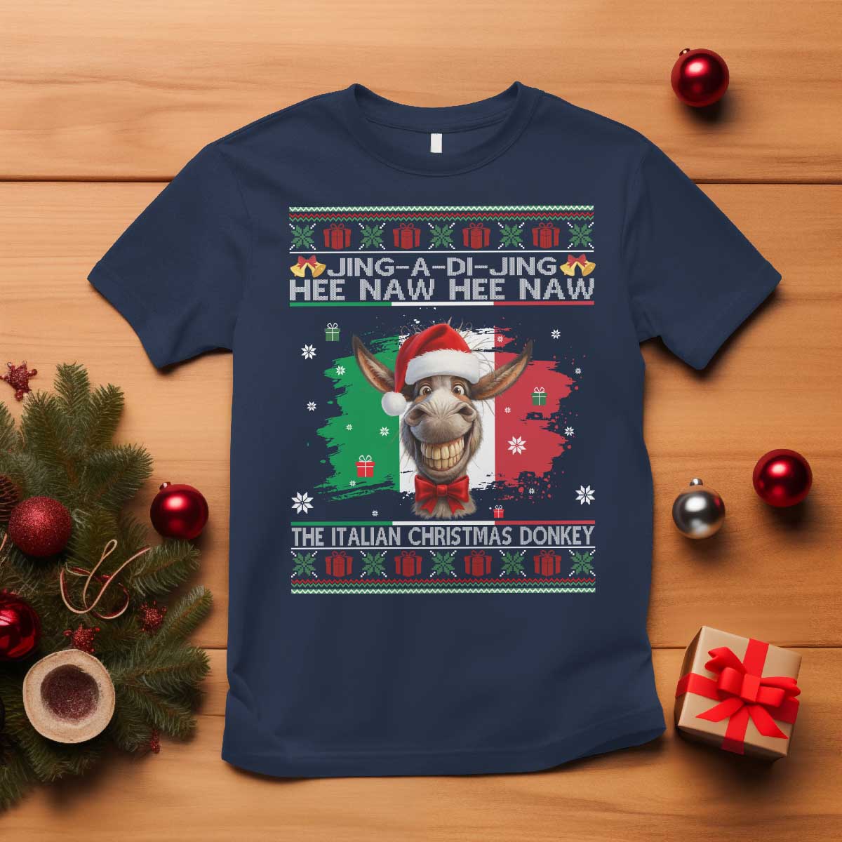 Funny Italian Christmas Donkey T Shirt Funny Domick The Donkey Holiday Italy Flag TS11 Navy Print Your Wear