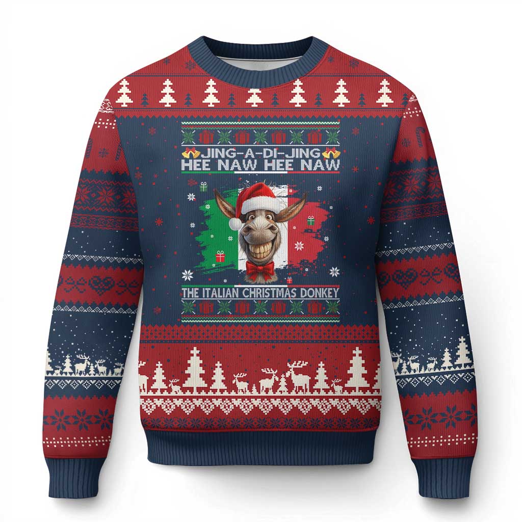 Funny Italian Xmas Donkey Ugly Christmas Sweater Funny Domick The Donkey Holiday Italy Flag TS11 Navy Red Print Your Wear