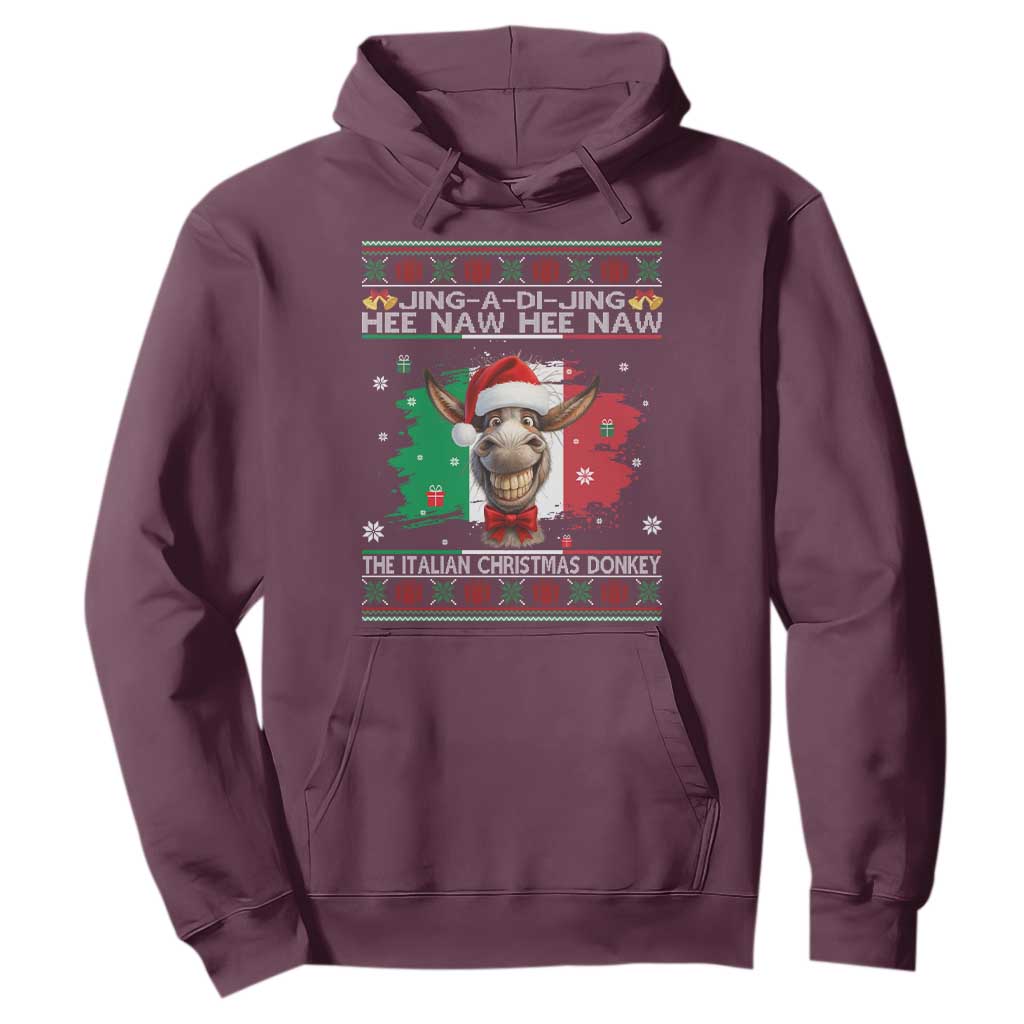 Funny Italian Christmas Donkey Hoodie Funny Domick The Donkey Holiday Italy Flag TS11 Maroon Print Your Wear